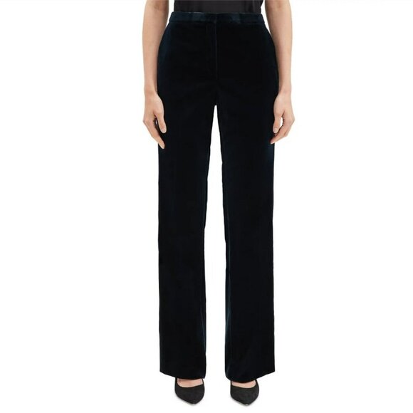 Theory Pants - Theory The Power Velvet 3 Black Straight Leg Strech Trousers Size 10 -